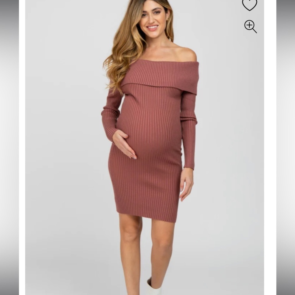 Pinkblush Ribbed Off Shoulder Maternity Fitted Sweater Dress